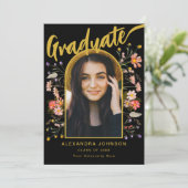 Invitation Boho Floral Graduate Photo Script Graduate Party (Debout devant)