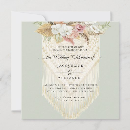 Invitation BOHO Floral Greenery Pampas Grass Mint Mariage (Devant)