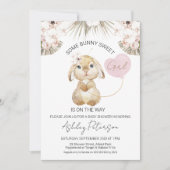 Invitation Boho Floral Heart Balloon Baby shower Bunny (Devant)