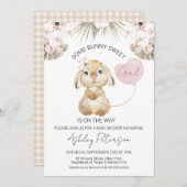 Invitation Boho Floral Heart Balloon Baby shower Bunny (Devant / Derrière)