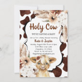 Invitation Boho Floral Highland Baby shower à la vache (Devant)