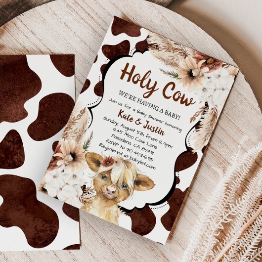 Invitation Boho Floral Highland Baby shower à la vache