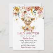 Invitation Boho Floral Highland Baby shower de vache Invitati (Devant)