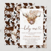 Invitation Boho Floral Highland Cow Heart Baby shower texte (Devant / Derrière)