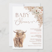 Invitation Boho Floral Highland Vache Baby shower de veau (Devant)