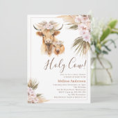 Invitation Boho Floral Highland Vache Baby shower de veau (Debout devant)