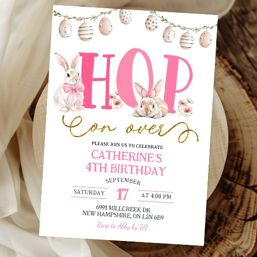 Invitation Boho Floral Hop on over Bunny Birthday