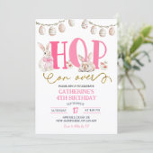 Invitation Boho Floral Hop on over Bunny Birthday (Debout devant)