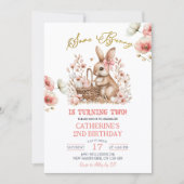 Invitation Boho Floral Lapin de Pâques Anniversaire (Devant)