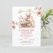 Invitation Boho Floral Lapin de Pâques Anniversaire (Debout devant)