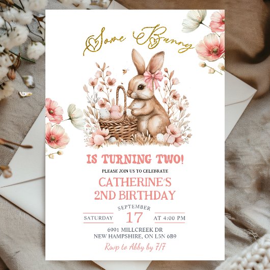 Invitation Boho Floral Lapin de Pâques Anniversaire