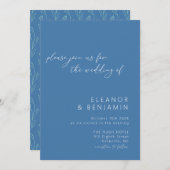 Invitation Boho Floral Line Art Blue Script Mariage (Devant / Derrière)