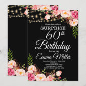 Invitation Boho Floral & Lumières Surprise 60e anniversaire (Devant / Derrière)