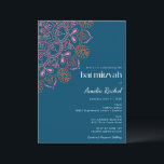 Invitation Boho Floral Mandala Turquoise Bat mitzvah bleu<br><div class="desc">Boho Floral Mandala Turquoise Blue Bat mitzvah Invitation</div>