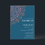 Invitation Boho Floral Mandala Turquoise Bat mitzvah bleu<br><div class="desc">Boho Floral Mandala Turquoise Blue Bat mitzvah Invitation</div>