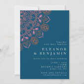 Invitation Boho Floral Mandala Turquoise Bleu Élégant Mariage (Devant)
