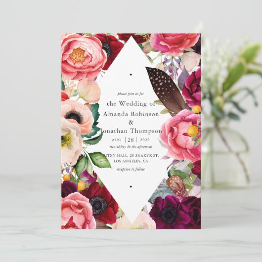Invitation Boho Floral Mariage (Debout devant)