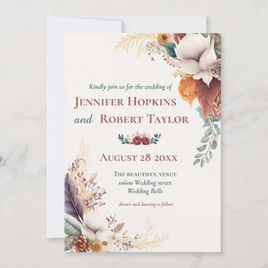 Invitation Boho Floral mariage (Devant)