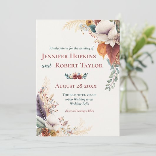Invitation Boho Floral mariage (Debout devant)