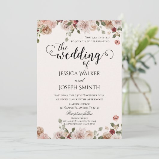 Invitation Boho Floral Mariage (Debout devant)