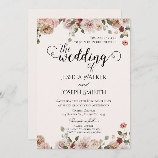 Invitation Boho Floral Mariage (Devant / Derrière)