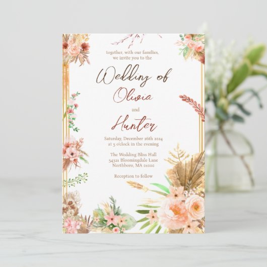 Invitation Boho Floral Mariage (Debout devant)