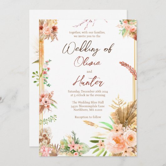 Invitation Boho Floral Mariage (Devant / Derrière)