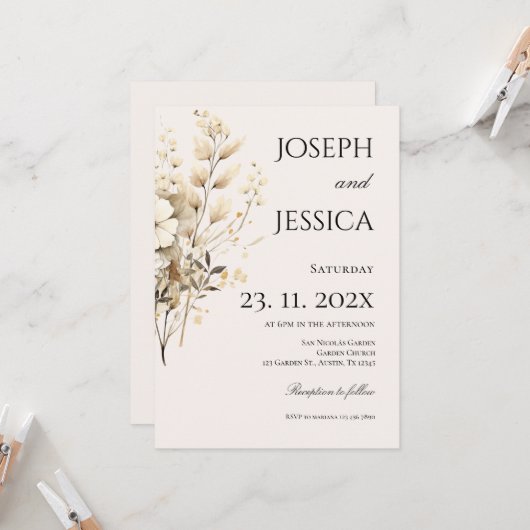 Invitation Boho Floral Mariage (Devant/Arrière en situation)