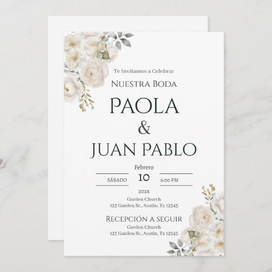 Invitation Boho Floral Mariage (Devant / Derrière)