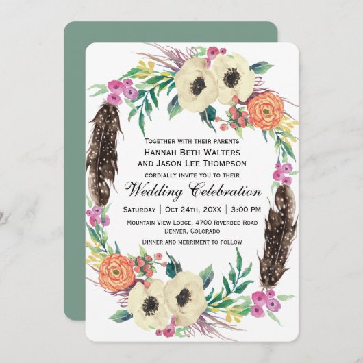 Invitation Boho Floral Mariage (Devant / Derrière)
