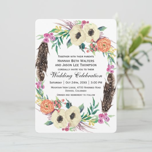 Invitation Boho Floral Mariage (Debout devant)