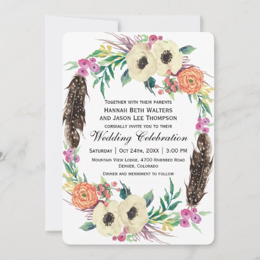 Invitation Boho Floral Mariage (Devant)