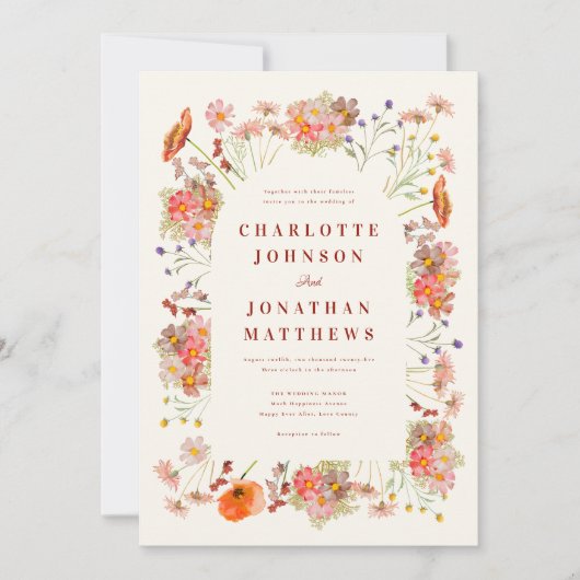 Invitation Boho Floral Mariage de automne (Devant)