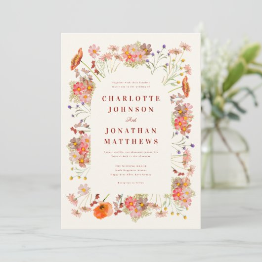 Invitation Boho Floral Mariage de automne (Debout devant)