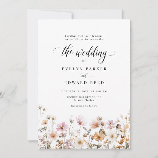 Invitation Boho Floral Mariage de automne (Devant)