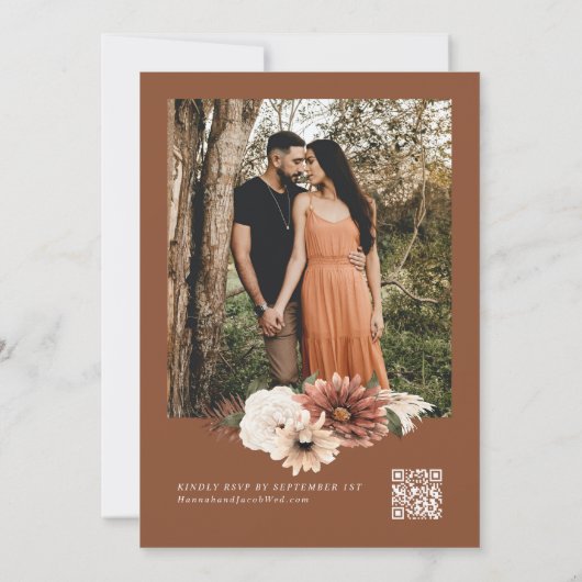 Invitation Boho Floral Mariage de automne QR Code RSVP (Dos)