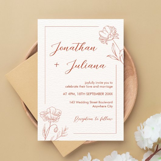 Invitation Boho Floral Mariage en terre cuite