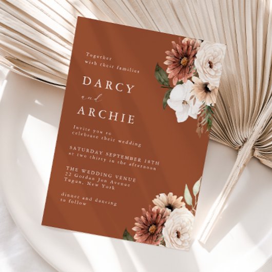 Invitation Boho Floral Mariage en terre cuite