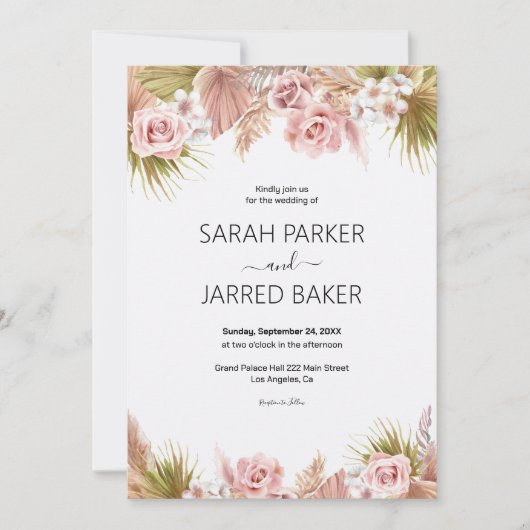 Invitation Boho Floral Mariage frontière (Devant)