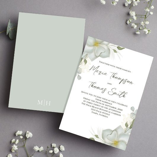 Invitation Boho Floral Mariage Magnolia Élégant