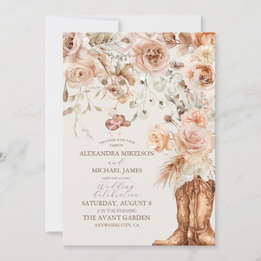 Invitation Boho Floral Mariage occidental (Devant)