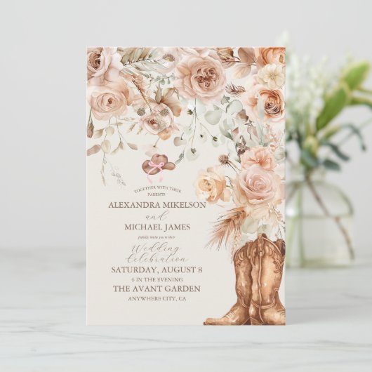 Invitation Boho Floral Mariage occidental (Debout devant)