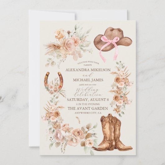 Invitation Boho Floral Mariage occidental (Devant)