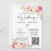 Invitation Boho Floral Mariage Script minimal QR Code photo (Devant)