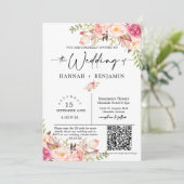 Invitation Boho Floral Mariage Script minimal QR Code photo (Debout devant)