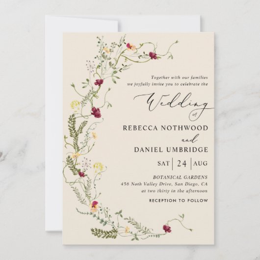 Invitation Boho Floral Mariage Wreath (Devant)