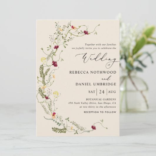 Invitation Boho Floral Mariage Wreath (Debout devant)