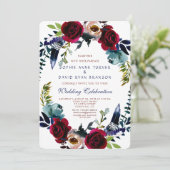 Invitation Boho Floral Marsala Marine Blue Wedding (Debout devant)