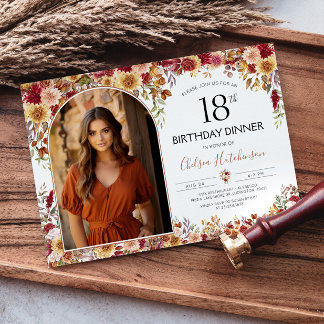 Invitation Boho Floral moderne 18e anniversaire Dîner photo