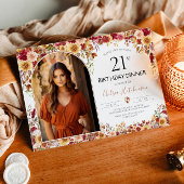 Invitation Boho Floral moderne 21e anniversaire Dîner photo